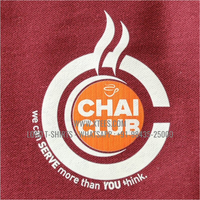 Chai Shop Tea Shop Uniform T-Shirt | Collar Polo T-Shirt | 100% Cotton | 240 GSM Thick Pique Airtex Fabric | Burgundy | Logo Print