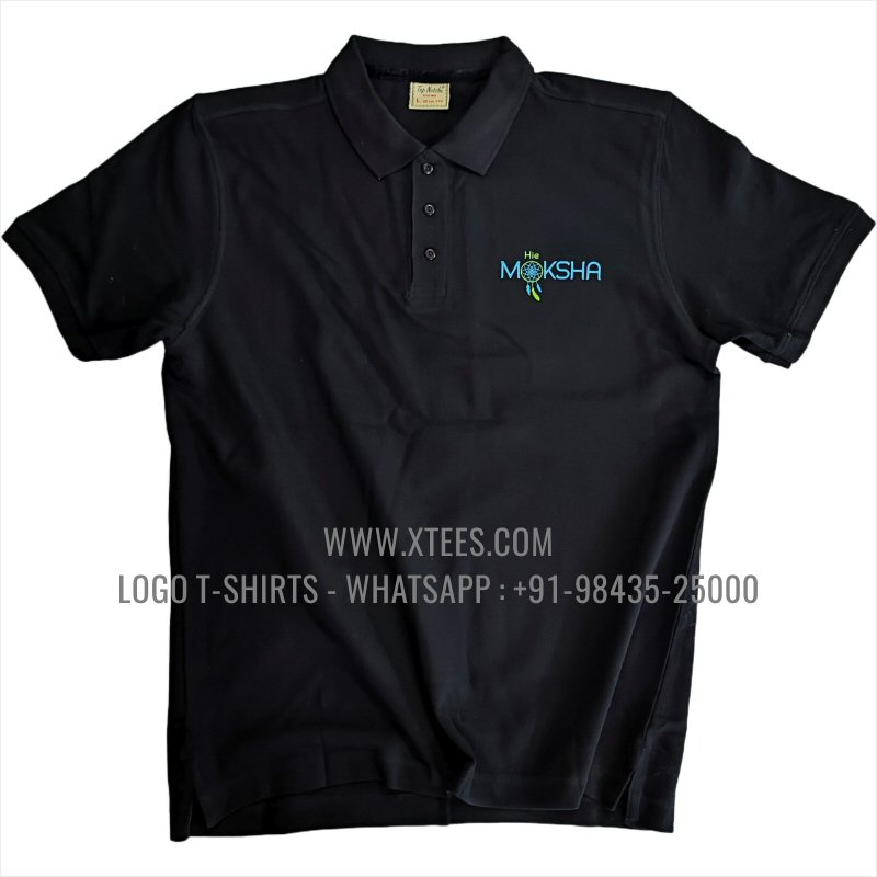 Coffee Shop Cafe Uniform T-Shirt | Collar Polo T-Shirt | 100% Cotton | 240 GSM Thick Pique Airtex Fabric | Black | Logo Print