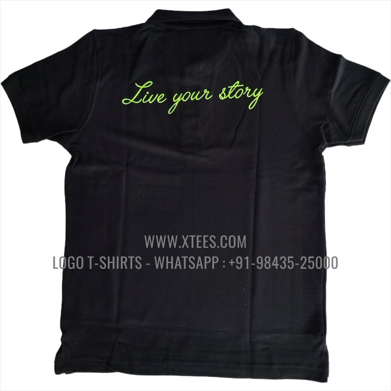 Coffee Shop Cafe Uniform T-Shirt | Collar Polo T-Shirt | 100% Cotton | 240 GSM Thick Pique Airtex Fabric | Black | Logo Print