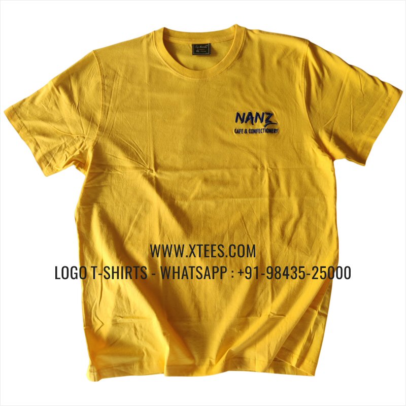 Coffee Shop Cafe Uniform T-Shirt | Round Neck T-Shirt | 100% Cotton | 180 GSM Fine Fabric | Yellow | Logo Embroidery