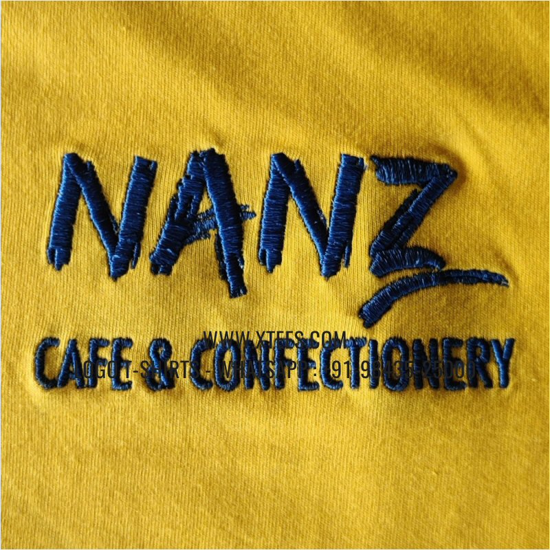Coffee Shop Cafe Uniform T-Shirt | Round Neck T-Shirt | 100% Cotton | 180 GSM Fine Fabric | Yellow | Logo Embroidery