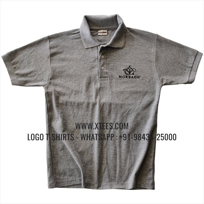 Coffee Shop Cafe Uniform T-Shirt | Collar Polo T-Shirt | 100% Cotton | 220 GSM Thick Pique Fabric | Grey Melange | Logo Embroidery