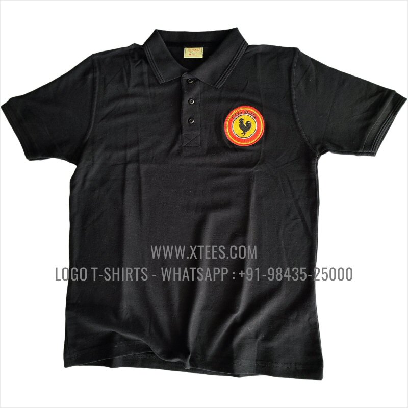 Coffee Shop Cafe Uniform T-Shirt | Collar Polo T-Shirt | 100% Cotton | 240 GSM Thick Pique Airtex Fabric | Black | Logo Embroidery