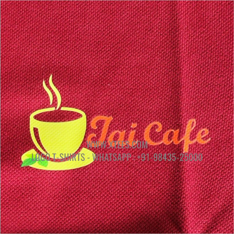 Coffee Shop Cafe Uniform T-Shirt | Collar Polo T-Shirt | 100% Cotton | 200 GSM Thick Pique Fabric | Burgundy | Logo Print