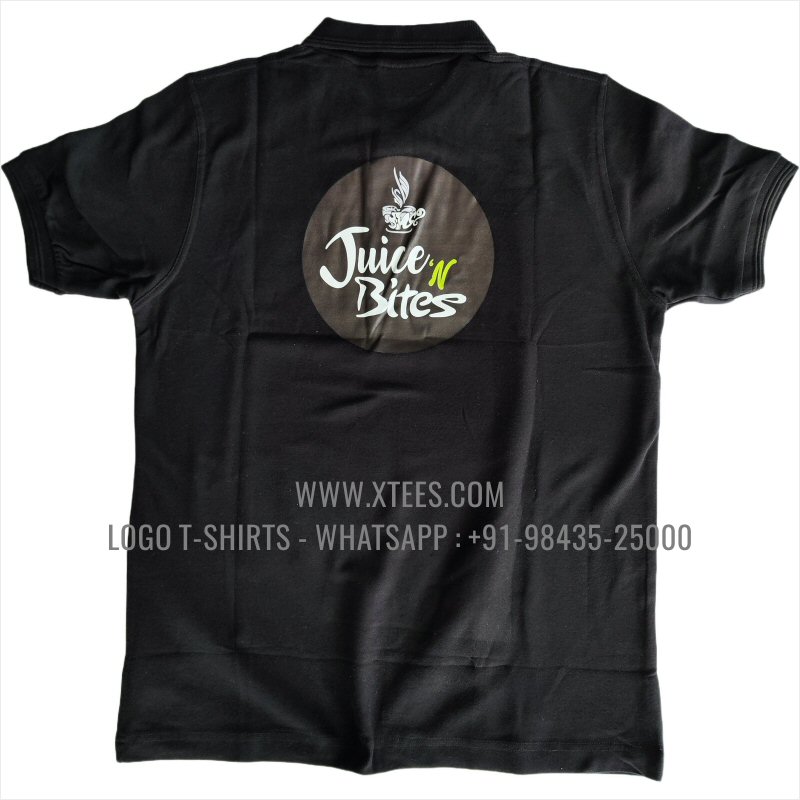 Coffee Shop Cafe Uniform T-Shirt | Collar Polo T-Shirt | 100% Cotton | 200 GSM Thick Pique Fabric | Black | Logo Print