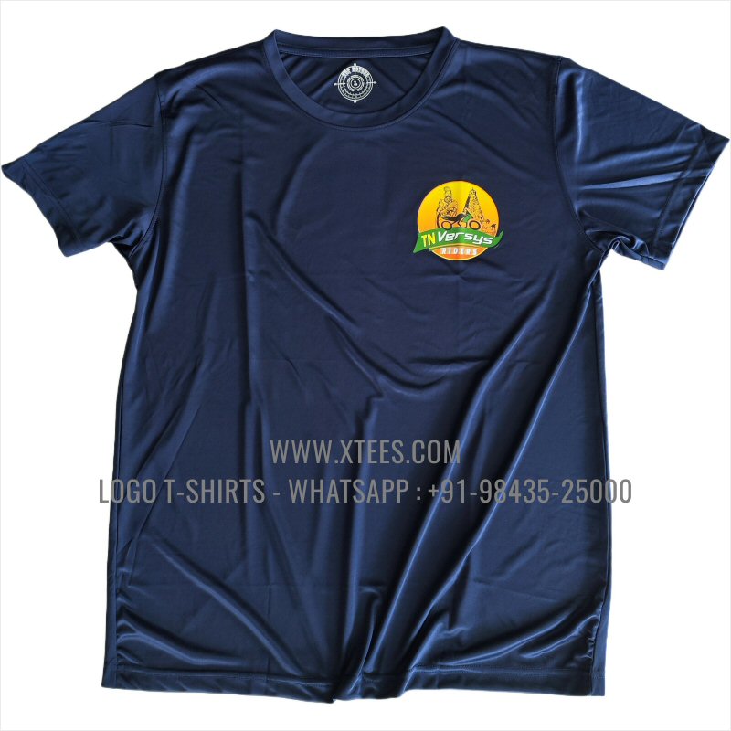 Biker Club Round Neck T-Shirt | 100% Polyester | 180 GSM Sports Mesh Fabric | Navy | Logo Print