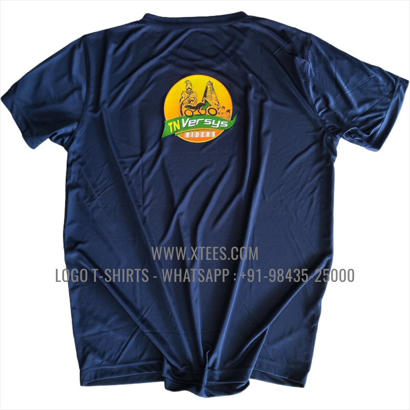 Biker Club Round Neck T-Shirt | 100% Polyester | 180 GSM Sports Mesh Fabric | Navy | Logo Print