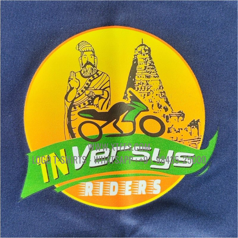 Biker Club Round Neck T-Shirt | 100% Polyester | 180 GSM Sports Mesh Fabric | Navy | Logo Print