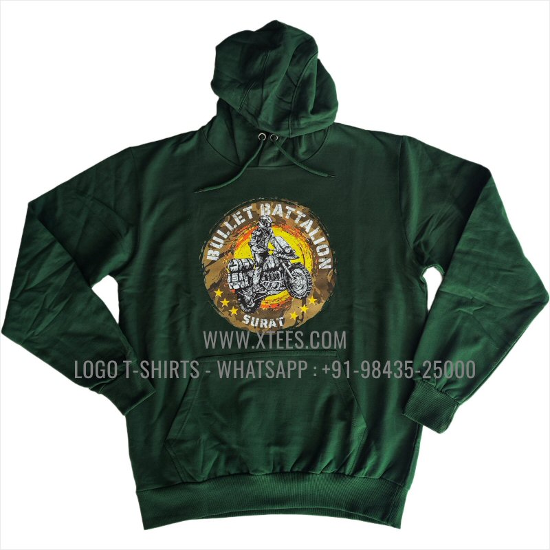 Biker Club Hoodie | 100% Cotton | 320 GSM Fleece Fabric | Forest Green | Logo Print