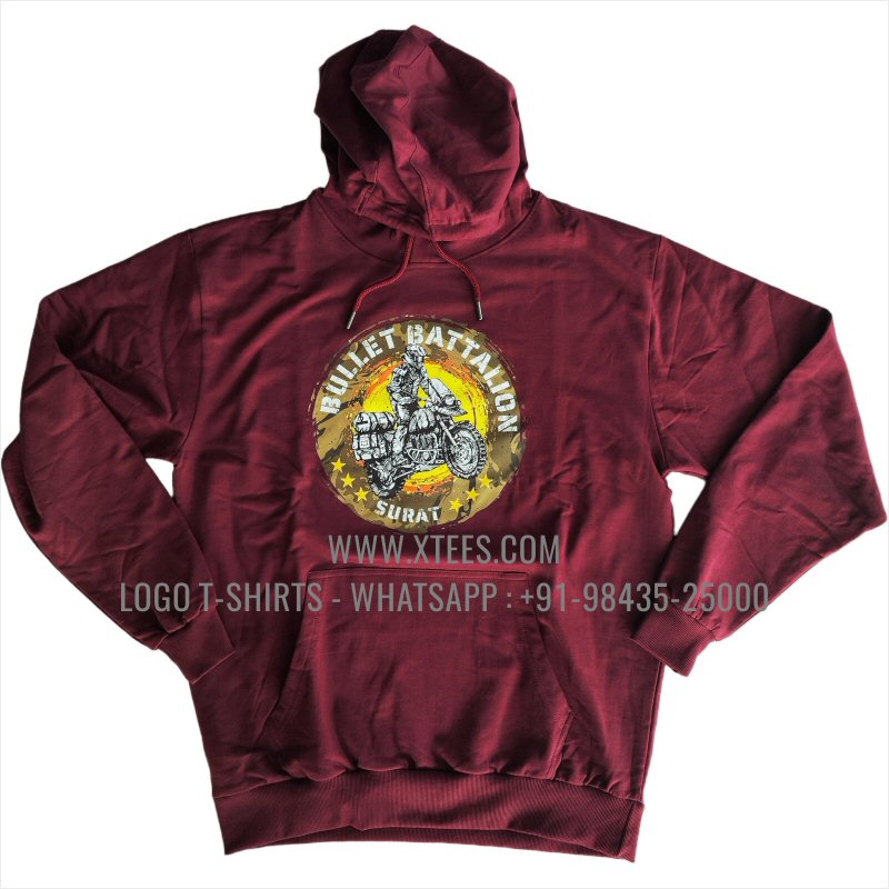 Biker Club Hoodie | 100% Cotton | 320 GSM Fleece Fabric | Maroon | Logo Print
