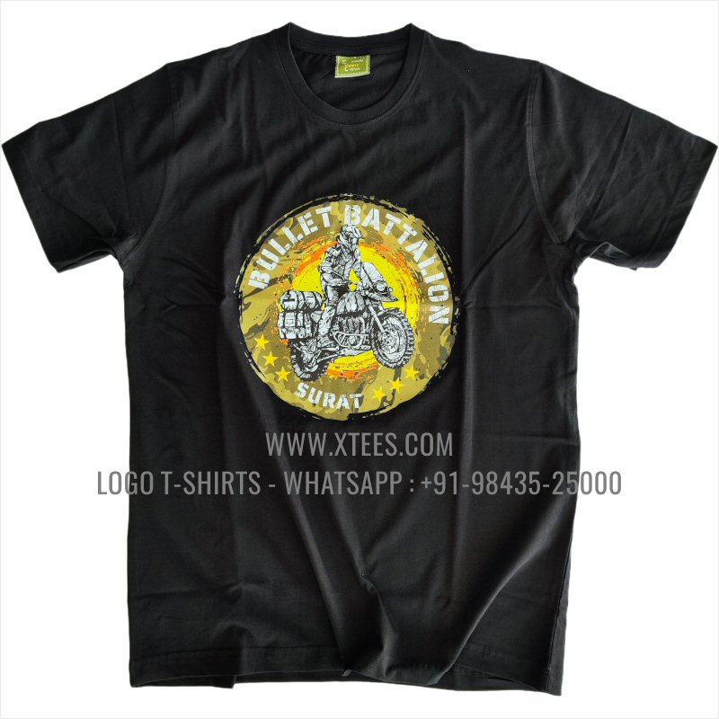 Biker Club Round Neck T-Shirt | 100% Cotton | 180 GSM Fine Fabric | Black | Logo Print