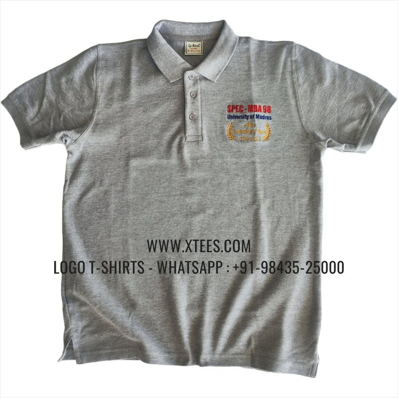 Alumni Reunion T-Shirt | Collar Polo T-Shirt | 100% Cotton | 280 GSM Thick Pique 2 Ply Fabric | Grey Melange | Logo Embroidery