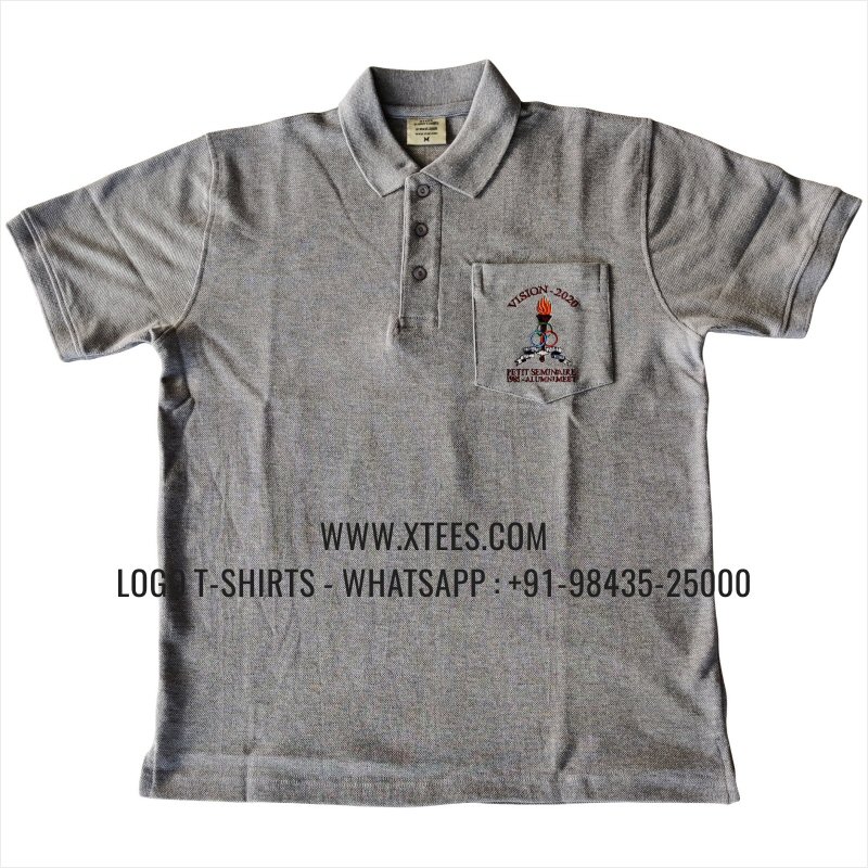 Alumni Reunion T-Shirt | Pocket Collar Polo T-Shirt | 100% Cotton | 240 GSM Thick Pique Airtex Fabric | Grey Melange | Logo Embroidery
