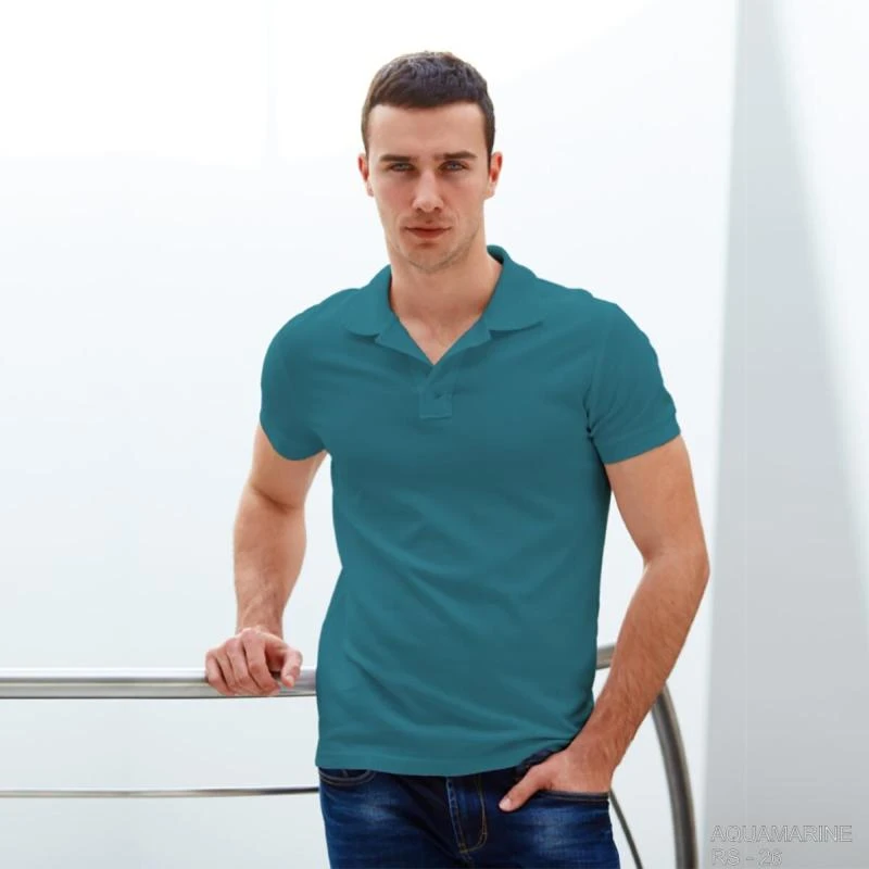 Aqua Marine Plain Collar Polo T-shirt - 100% Cotton Unisex - 260 GSM