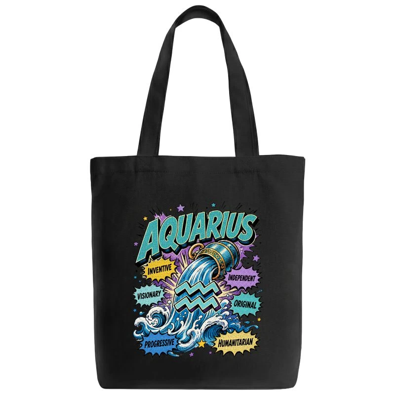 Aquarius Comic Zodiac Sign Tote Bag