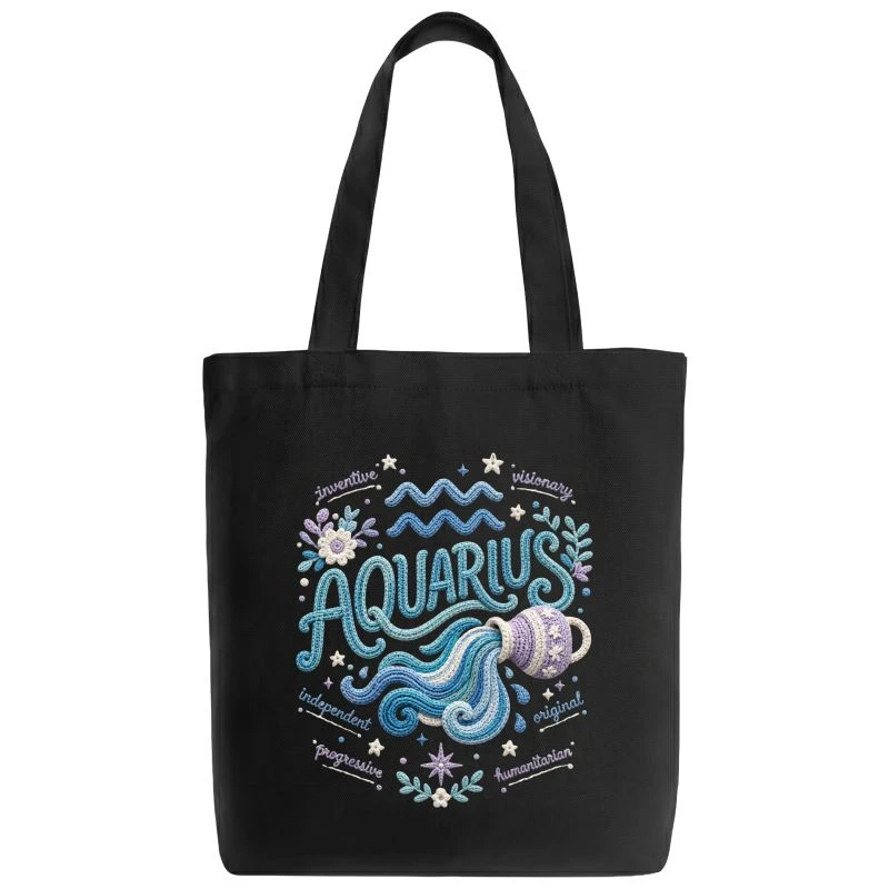 Aquarius Crochet Zodiac Sign Tote Bag