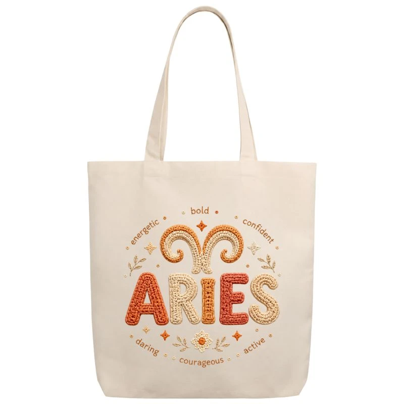 Aries Crochet Zodiac Sign Tote Bag