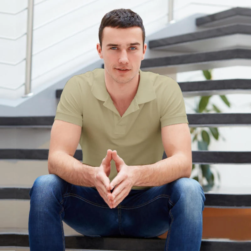 Beige Plain Collar Polo T-shirt - 100% Cotton Unisex - 260 GSM product image