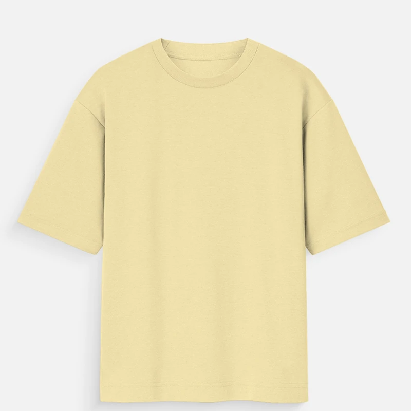 Beige 180 GSM Plain Oversized Round Neck T-Shirt - Unisex