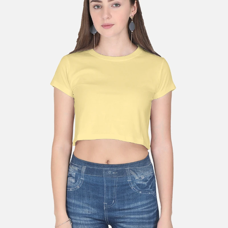 Beige Plain Women Crop Top