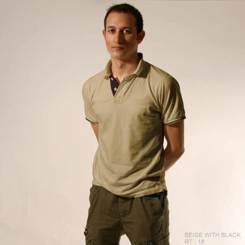 Beige With Black Plain Tipping Collar Polo T-shirt - 100% Cotton Unisex - 260 GSM