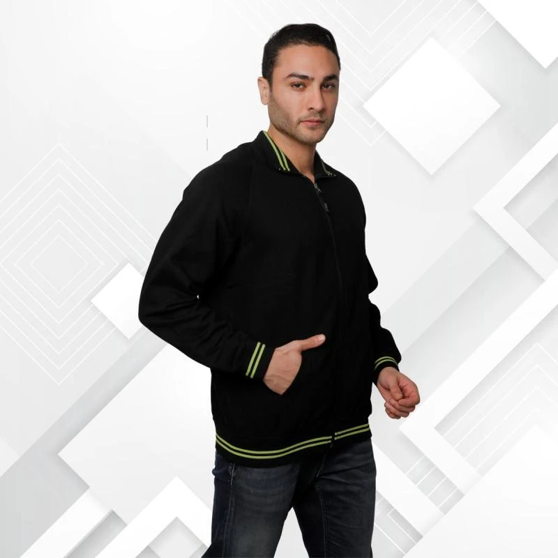 Black And Apple Green Plain Full Zip High Neck Sweatshirt product image