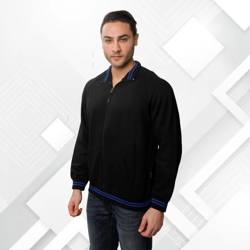 Black And Royal Blue Plain Full Zip High Neck Sweatshirt product image