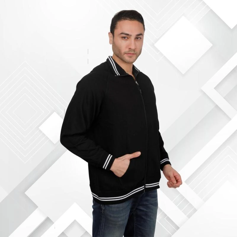 Black And White Plain Full Zip High Neck Sweatshirt product image