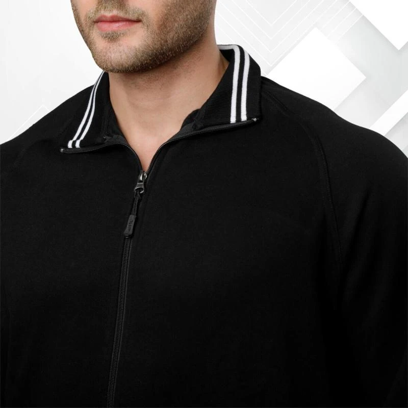 Black And White Plain Full Zip High Neck Sweatshirt product image