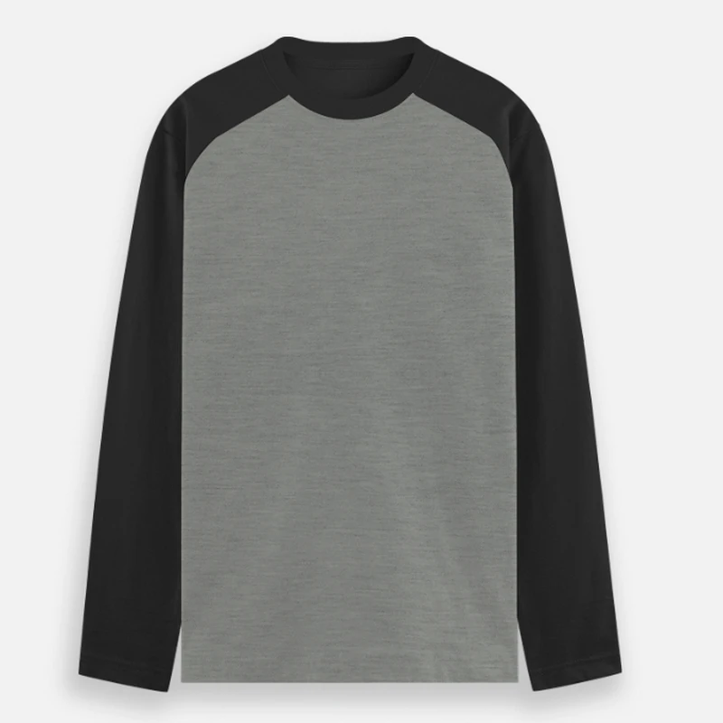 Black Charcoal Melange Plain Raglan Full Sleeve Round Neck T-shirt