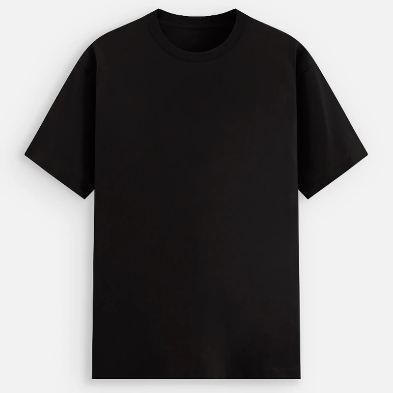 Black Plain Cotton Stretch Round Neck T-shirt - 240 GSM Unisex Regular Fit