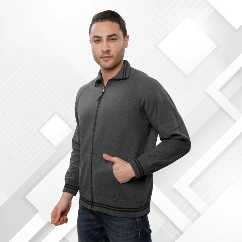 Black Melange And Black Plain Full Zip High Neck Sweatshirt product image