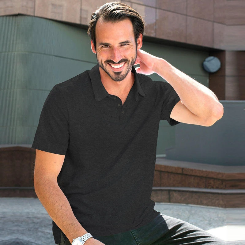 Black Melange Plain Collar Polo T-shirt - 100% Cotton Unisex - 230 GSM product image