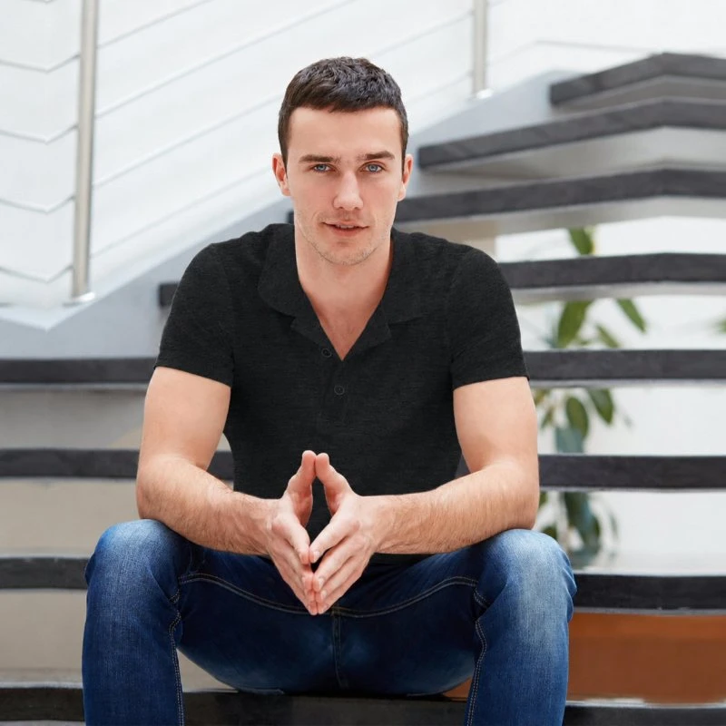 Black Melange Plain Collar Polo T-shirt - 100% Cotton Unisex - 260 GSM product image