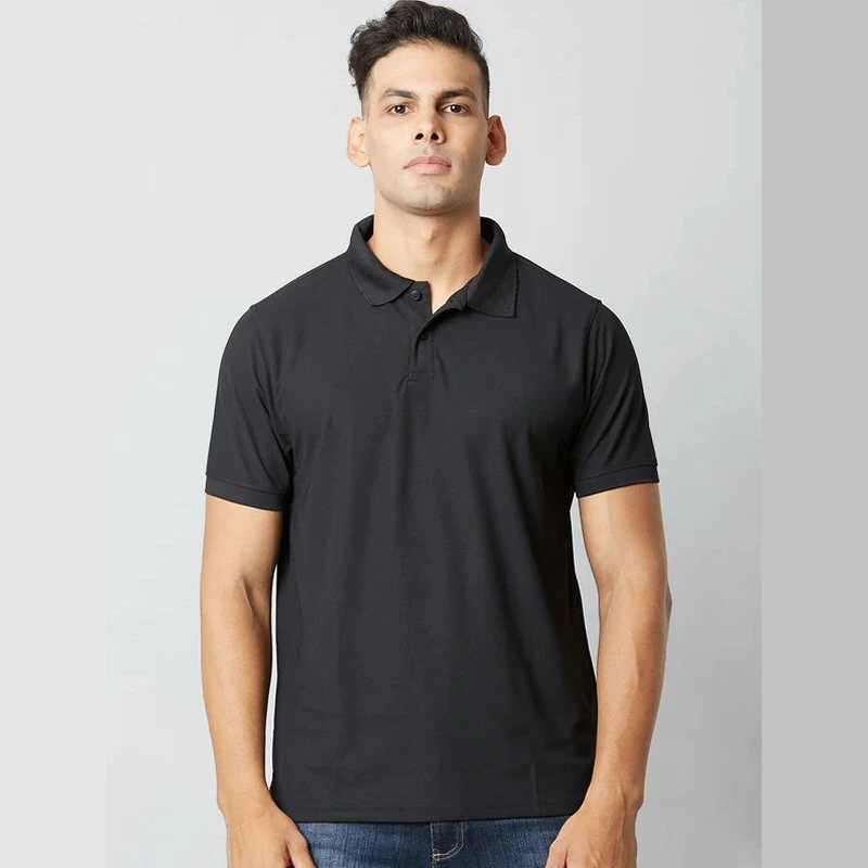 Black Melange Plain Mars Dry Fit Collar Polo T-shirt