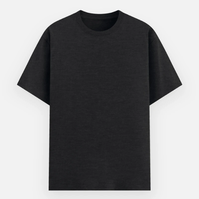 Black Melange Plain Poly Cotton Round Neck T-shirt - Unisex