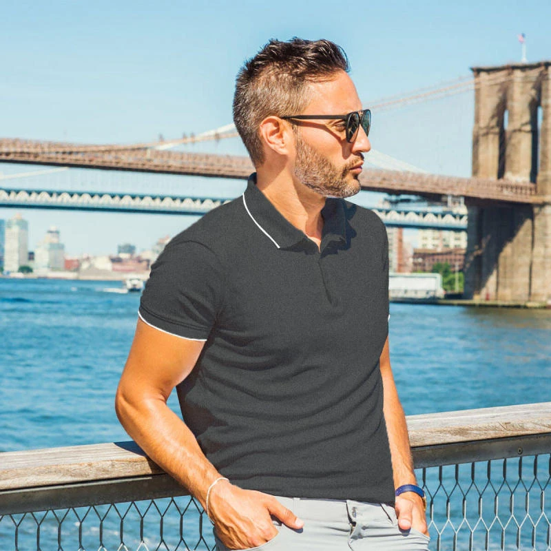 Black Melange With White Plain Tipping Collar Polo T-shirt - 100% Cotton Unisex - 230 GSM product image