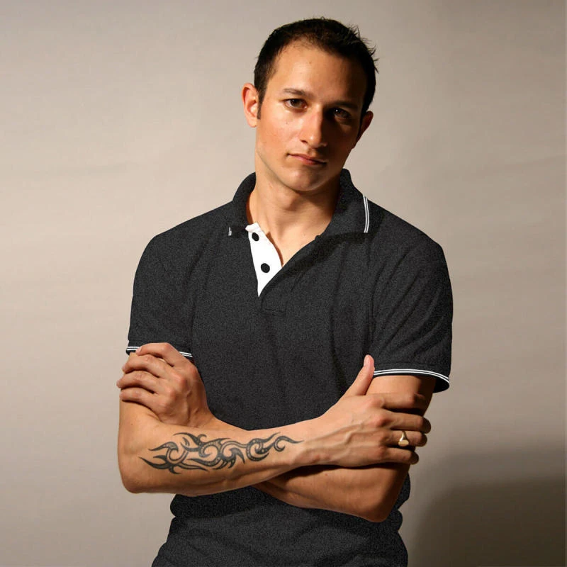 Black Melange With White Plain Tipping Collar Polo T-shirt - 100% Cotton Unisex - 260 GSM product image