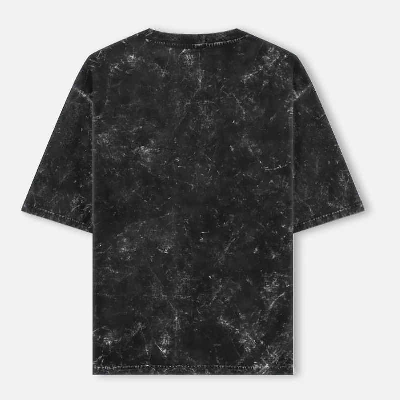 Black Plain Acid Washed Oversized Round Neck T-Shirt product image