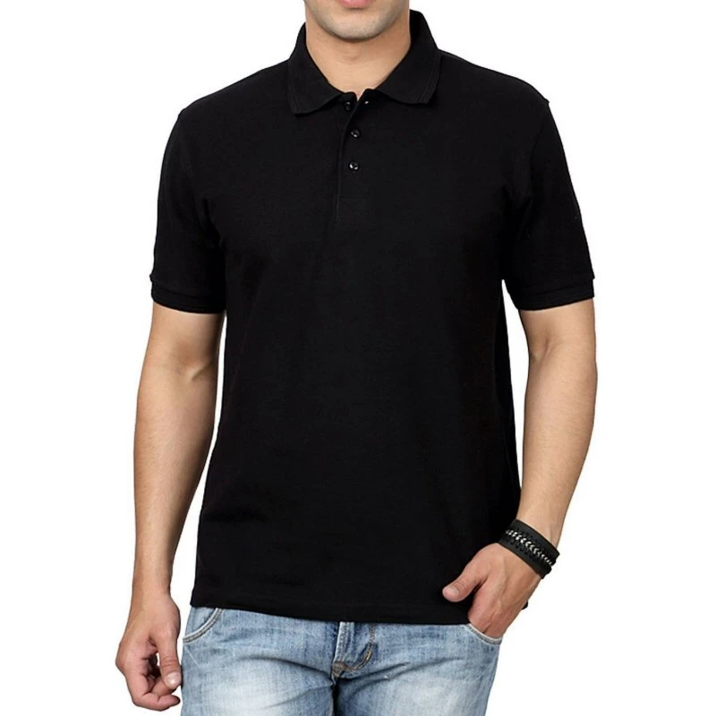 Black Plain Collar Polo T-shirt - 100% Cotton Unisex - 200 GSM
