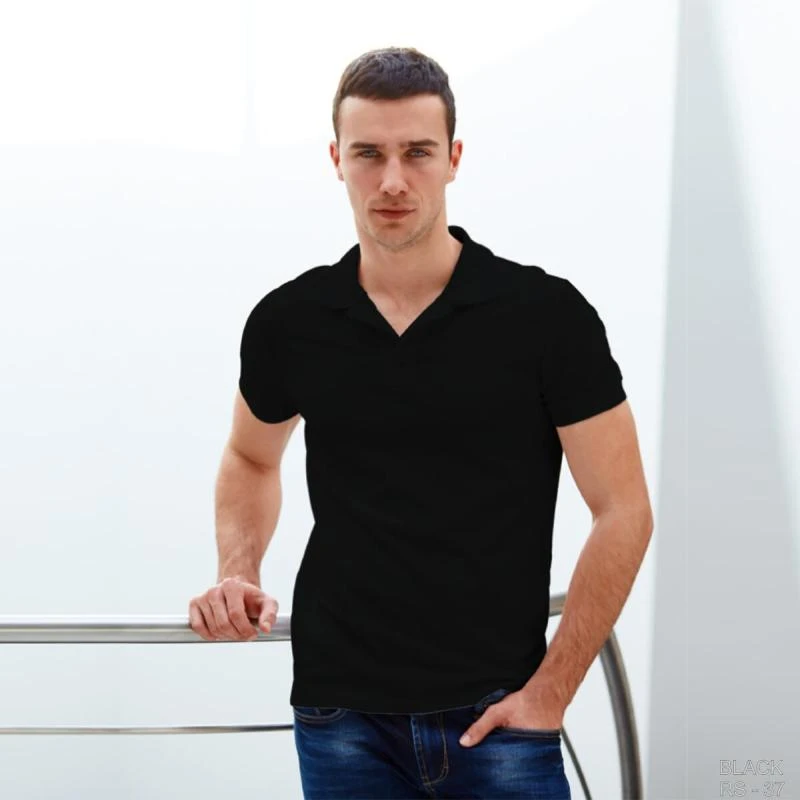 Black Plain Collar Polo T-shirt - 100% Cotton Unisex - 260 GSM