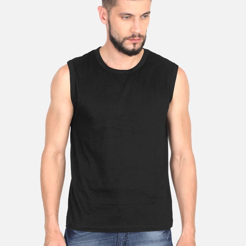 Black Plain Sleeveless T-shirt
