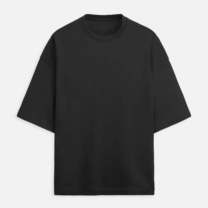 Black Plain Terry Boxy Oversized Round Neck T-Shirt - 260 GSM Unisex