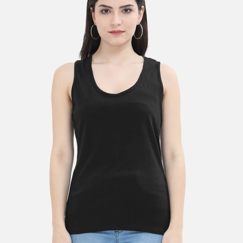 Black Plain Women Tank Top