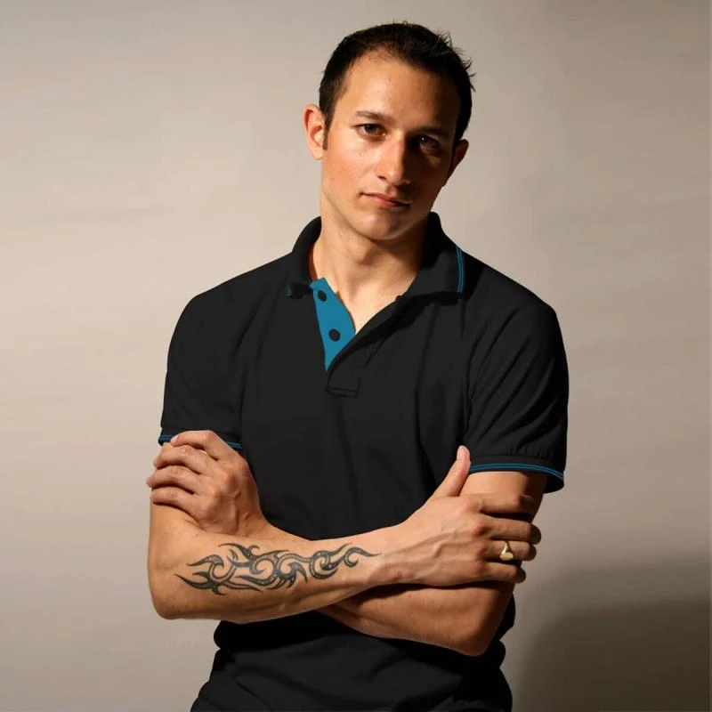 Black With Electric Blue Plain Tipping Collar Polo T-shirt - 100% Cotton Unisex - 260 GSM product image