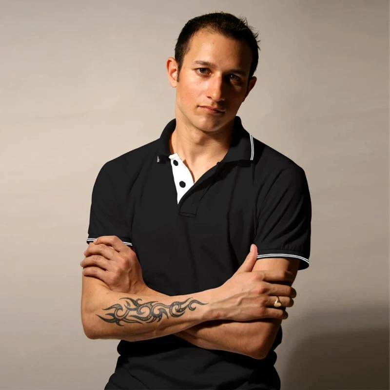 Black With White Plain Tipping Collar Polo T-shirt - 100% Cotton Unisex - 260 GSM product image