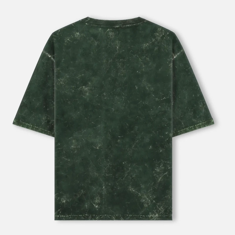 Bottle Green Plain Acid Washed Oversized Round Neck T-Shirt product image