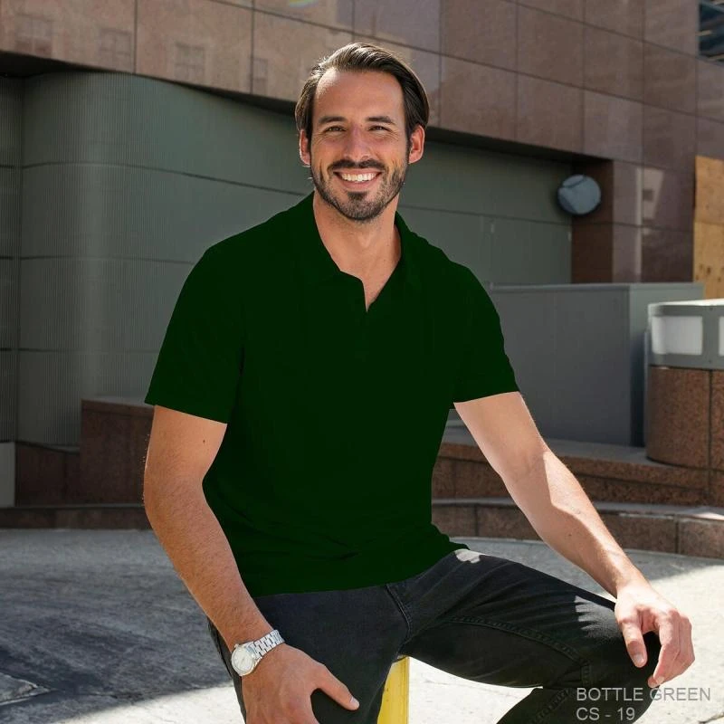Bottle Green  Plain Collar Polo T-shirt - 100% Cotton Unisex - 230 GSM