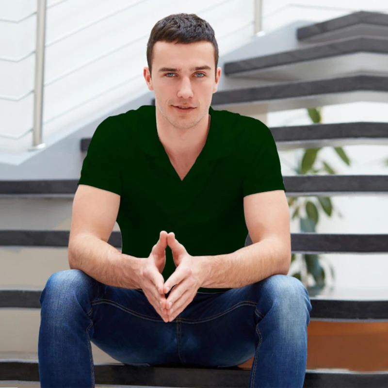 Bottle Green Plain Collar Polo T-shirt - 100% Cotton Unisex - 260 GSM product image