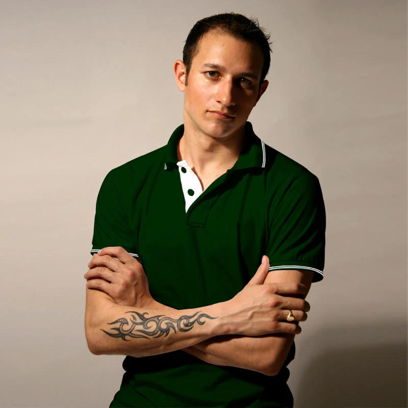 Bottle Green With White Plain Tipping Collar Polo T-shirt - 100% Cotton Unisex - 260 GSM product image